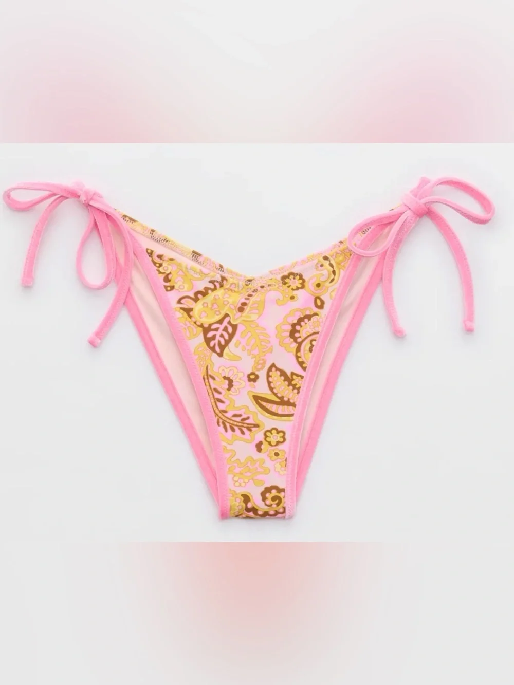 NWT Aerie Low Rise Tie Cheekiest Bikini Bottom Paisley Pink Velvet - Sz M